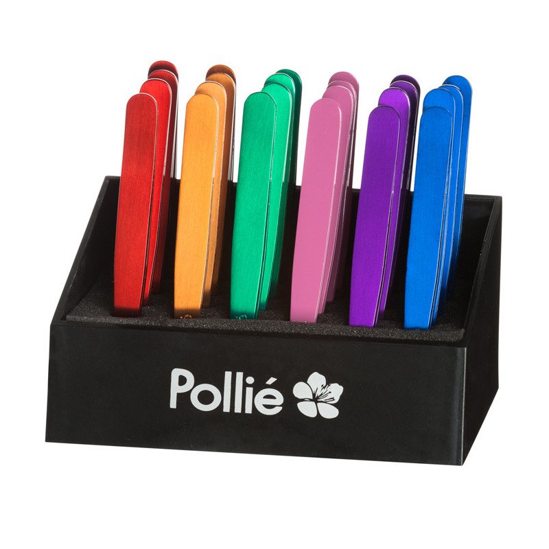 EXPOSITOR 24 PINZAS DEPILAR INOX.OBLIC.COLORES