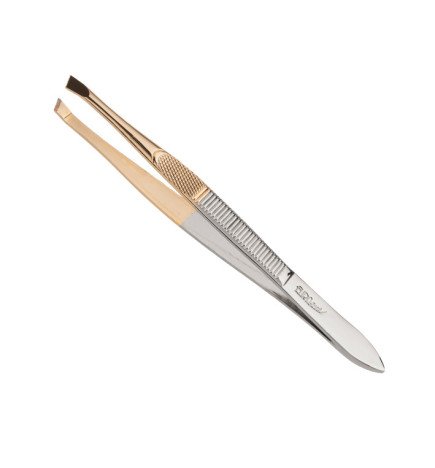 PINZA DEPILAR 9 CM.PUNTA DORADA OBLICUA