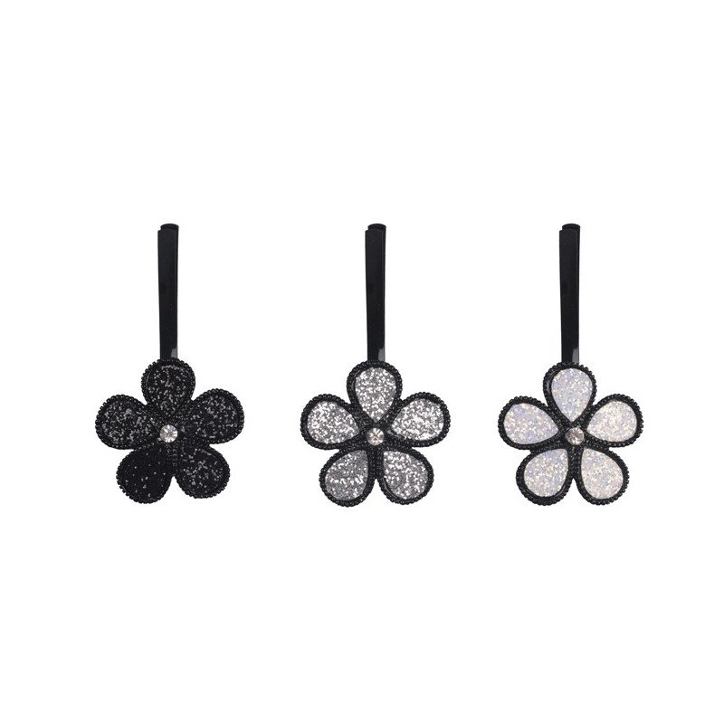 CARTON 12 CLIPS NEGROS FLORES PURPURINA