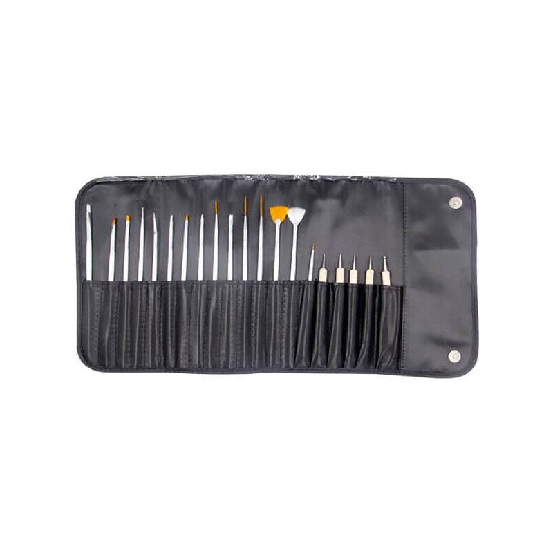 SET 15 PINCELES NAIL ART + 5 DOBLE PUNTA METAL