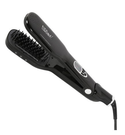 PLANCHA CEPILLO NEGRA CON VAPOR