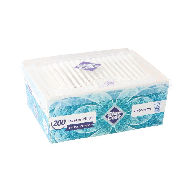 CAJA 200 BASTONCILLOS ALGODÓN CON PALO PAPEL