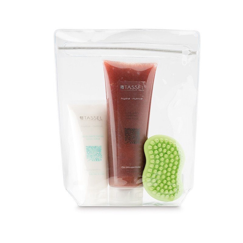 KIT EXFOLIANTE FACIAL, CORPORAL Y ESPONJA GOMA