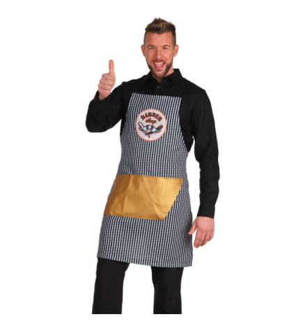 DELANTAL BARBERO CON BOLSILLO DORADO