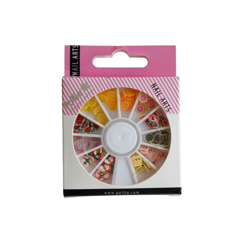 FIMO NAIL ART FLORES Y FRUTAS RUEDA 144 UDS.